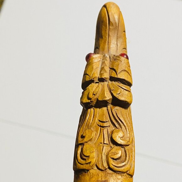Rare & Unique VTG Wooden Hand Carved Walking Cane Red Eyes Dragon Stick Handle. - Picture 11 of 17
